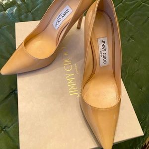 Jimmy Choo Romy 100 Nude Patent Heels